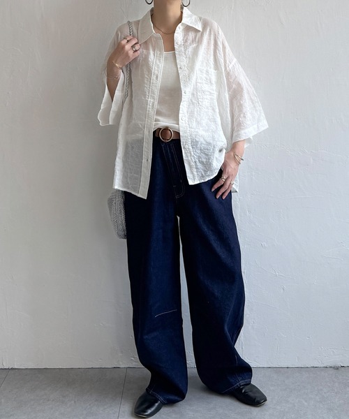 LBC(エルビーシー)の「針抜きシアーボックスシルエットシャツ(シャツ/ブラウス・レディース・ホワイト/ブラック/ダークオリーブ/オレンジ・M)」の10枚目の写真