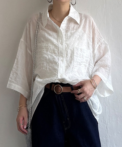 LBC(エルビーシー)の「針抜きシアーボックスシルエットシャツ(シャツ/ブラウス・レディース・ホワイト/ブラック/ダークオリーブ/オレンジ・M)」の9枚目の写真