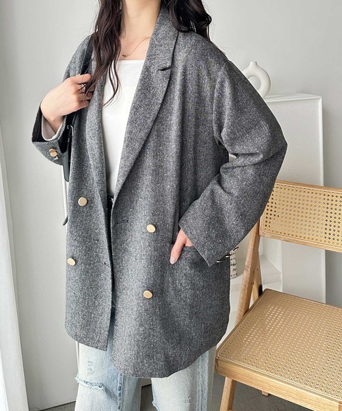 GeeRA（ジーラ）の「ゴールドボタンオーバーサイズダブルテーラードジャケット（テーラードジャケット・レディース・ブラック系その他/ブラウン系その他・MEDIUM/LARGE）」の2枚目の写真