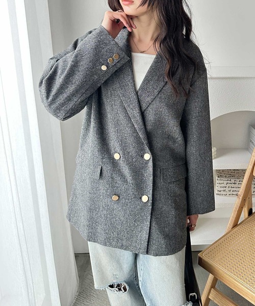 GeeRA（ジーラ）の「ゴールドボタンオーバーサイズダブルテーラードジャケット（テーラードジャケット・レディース・ブラック系その他/ブラウン系その他・MEDIUM/LARGE）」の3枚目の写真