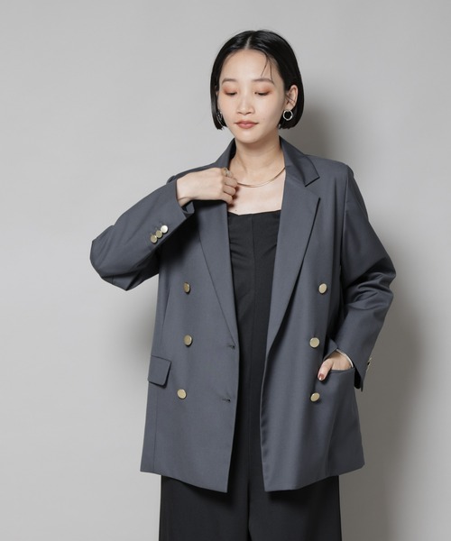 NANO universe(ナノユニバース)の「ダブルブレストジャケット(テーラードジャケット・レディース・ベージュ/ネイビー/チャコール・FREE)」の11枚目の写真