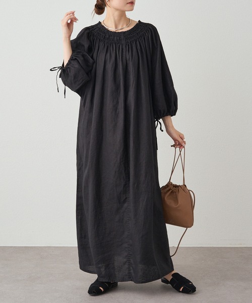 PUAL CE CIN（ピュアルセシン）の「リネンワンピース（ワンピース・レディース・ブラック/ダークブラウン・FREE）」の2枚目の写真