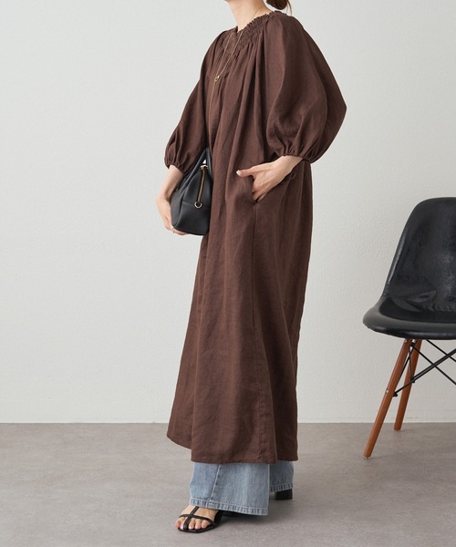 PUAL CE CIN（ピュアルセシン）の「リネンワンピース（ワンピース・レディース・ブラック/ダークブラウン・FREE）」の5枚目の写真
