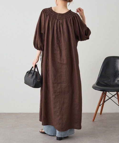 PUAL CE CIN（ピュアルセシン）の「リネンワンピース（ワンピース・レディース・ブラック/ダークブラウン・FREE）」の6枚目の写真
