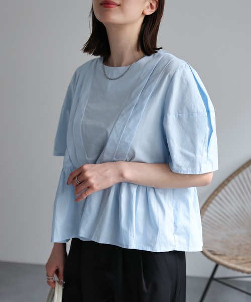 sakishimatokyo(サキシマトーキョー)の「ランタンスリーブペプラムブラウス/綿100%(シャツ/ブラウス・レディース・オフホワイト/ブルー・FREE)」の8枚目の写真