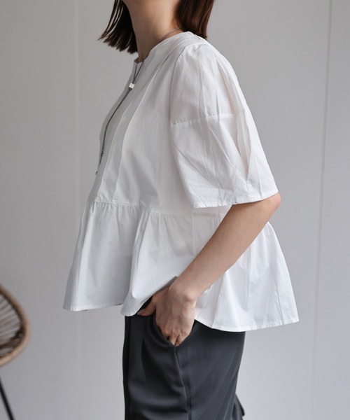 sakishimatokyo(サキシマトーキョー)の「ランタンスリーブペプラムブラウス/綿100%(シャツ/ブラウス・レディース・オフホワイト/ブルー・FREE)」の11枚目の写真