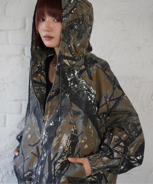 ATELANE / ツイル総柄/ZIPパーカー/カーブパンツ/セットアップ/カモ