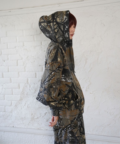 ATELANE / ツイル総柄/ZIPパーカー/カーブパンツ/セットアップ/カモ