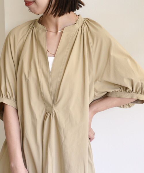 手洗い可能〉RENU ソフト タイプライター ギャザー ワンピース