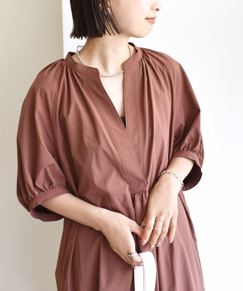 手洗い可能〉RENU ソフト タイプライター ギャザー ワンピース