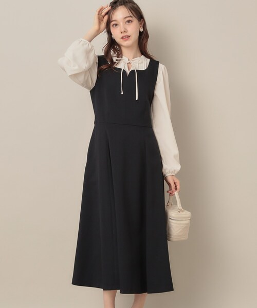 couture brooch（クチュールブローチ）の「【帯電防止・通勤】ハートネック フレアージャンスカ（ワンピース・レディース・ブラウン系/ダークグレー/ネイビー・42/40/36/38）」の3枚目の写真