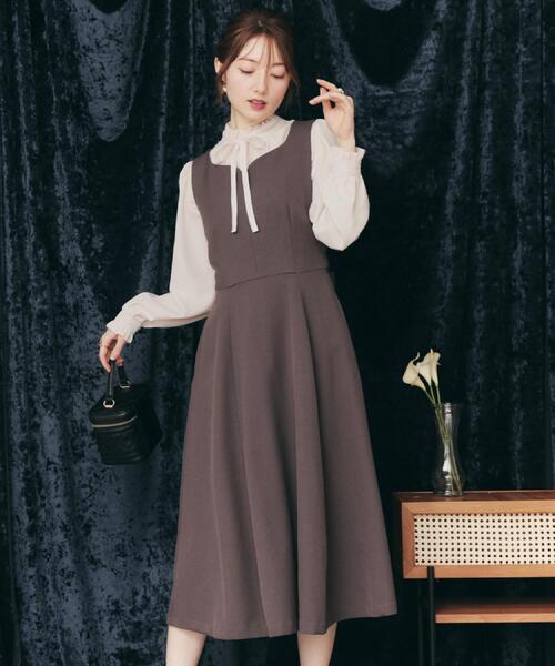 couture brooch（クチュールブローチ）の「【帯電防止・通勤】ハートネック フレアージャンスカ（ワンピース・レディース・ブラウン系/ダークグレー/ネイビー・42/40/36/38）」の18枚目の写真