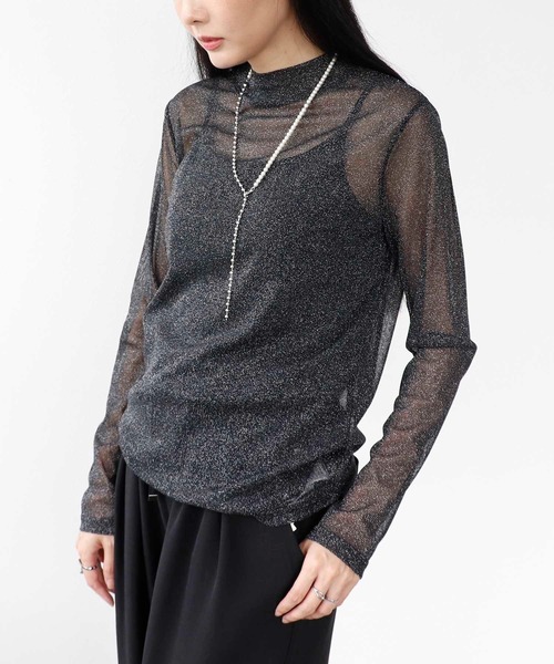 Three Four Time(スリーフォータイム)の「シアーラメハイネックプルオーバー(その他トップス・レディース・チャコールグレー/ブラック・FREE)」の1枚目の写真