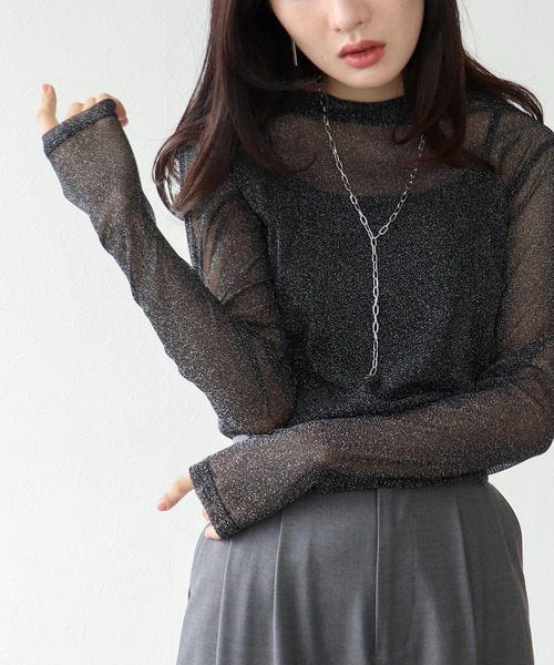 Three Four Time(スリーフォータイム)の「シアーラメハイネックプルオーバー(その他トップス・レディース・チャコールグレー/ブラック・FREE)」の8枚目の写真