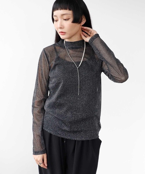 Three Four Time(スリーフォータイム)の「シアーラメハイネックプルオーバー(その他トップス・レディース・チャコールグレー/ブラック・FREE)」の3枚目の写真