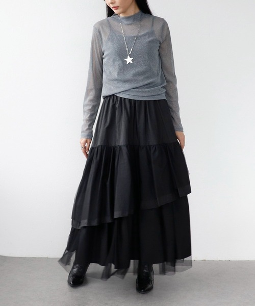 Three Four Time(スリーフォータイム)の「シアーラメハイネックプルオーバー(その他トップス・レディース・チャコールグレー/ブラック・FREE)」の12枚目の写真