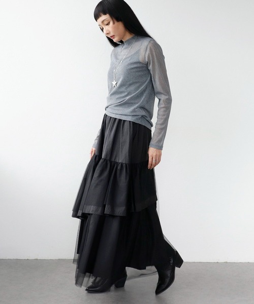 Three Four Time(スリーフォータイム)の「シアーラメハイネックプルオーバー(その他トップス・レディース・チャコールグレー/ブラック・FREE)」の13枚目の写真