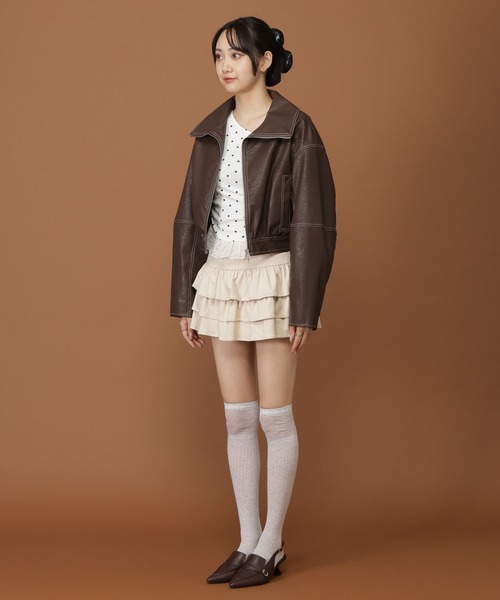 3.3 Field Trip （3.3フィールドトリップ）の「【モニタリング TWICE サナ着用】3.3 Field Trip／ショートレザージャケット（ブルゾン・レディース・ブラック/ブラウン・FREE）」の22枚目の写真