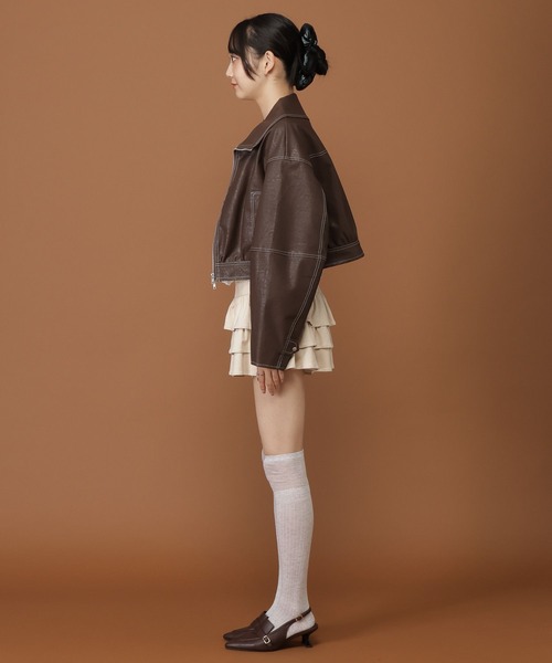 3.3 Field Trip （3.3フィールドトリップ）の「【モニタリング TWICE サナ着用】3.3 Field Trip／ショートレザージャケット（ブルゾン・レディース・ブラック/ブラウン・FREE）」の21枚目の写真