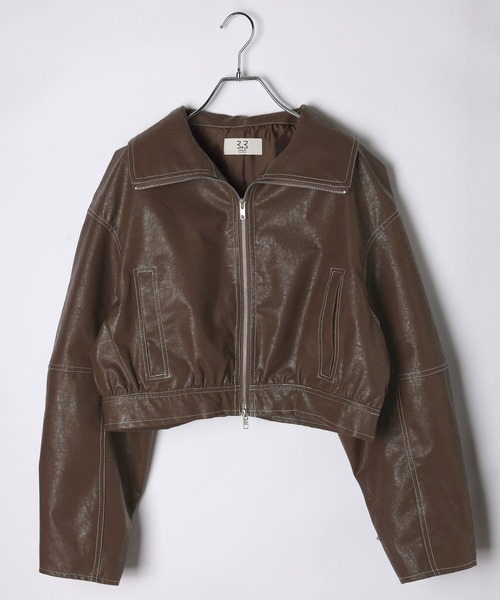 3.3 Field Trip （3.3フィールドトリップ）の「【モニタリング TWICE サナ着用】3.3 Field Trip／ショートレザージャケット（ブルゾン・レディース・ブラック/ブラウン・FREE）」の10枚目の写真