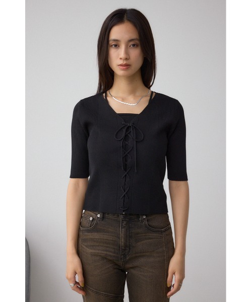 AZUL by moussy(アズールバイマウジー)の「フェイクレイヤードレースアップニット(ニット/セーター・レディース・ブラック/ボルドー/モカ・FREE)」の8枚目の写真