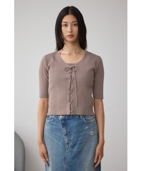 AZUL by moussy(アズールバイマウジー)の「フェイクレイヤードレースアップニット(ニット/セーター・レディース・ブラック/ボルドー/モカ・FREE)」の17枚目の写真