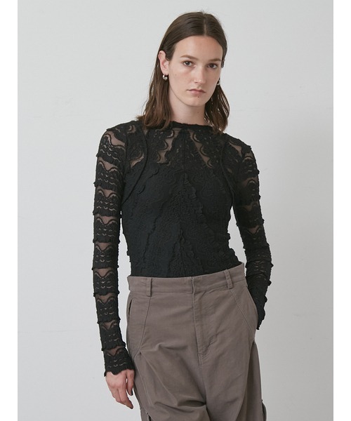 styling/（スタイリング）の「ラッフルレース2WAYシアートップス（Tシャツ/カットソー・レディース・ホワイト/ブラック・F）」の2枚目の写真