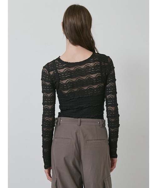 styling/（スタイリング）の「ラッフルレース2WAYシアートップス（Tシャツ/カットソー・レディース・ホワイト/ブラック・F）」の8枚目の写真