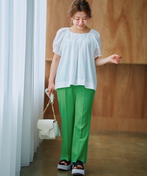 COHINA(コヒナ)の「サイドベンツカラーフレアパンツ 【低身長・小柄女性】(スラックス・レディース・グリーン/イエロー・XS-Short/XS-Regular)」の3枚目の写真