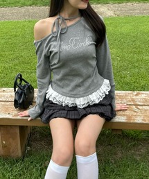 clear | レースフリルロゴ入りレイヤード風長袖カットソー［韓国ファッション ガーリー］≪AW新作≫(Tシャツ/カットソー)