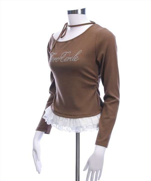 clear（クリア）の「レースフリルロゴ入りレイヤード風長袖カットソー［韓国ファッション ガーリー］（Tシャツ/カットソー・レディース・ブラック/アイボリー/ブラウン/グレー・F）」の13枚目の写真