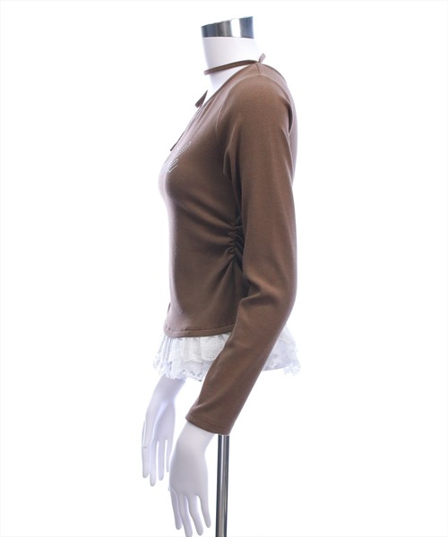 clear（クリア）の「レースフリルロゴ入りレイヤード風長袖カットソー［韓国ファッション ガーリー］（Tシャツ/カットソー・レディース・ブラック/アイボリー/ブラウン/グレー・F）」の14枚目の写真