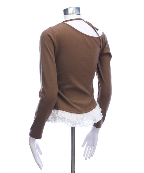 clear（クリア）の「レースフリルロゴ入りレイヤード風長袖カットソー［韓国ファッション ガーリー］（Tシャツ/カットソー・レディース・ブラック/アイボリー/ブラウン/グレー・F）」の15枚目の写真