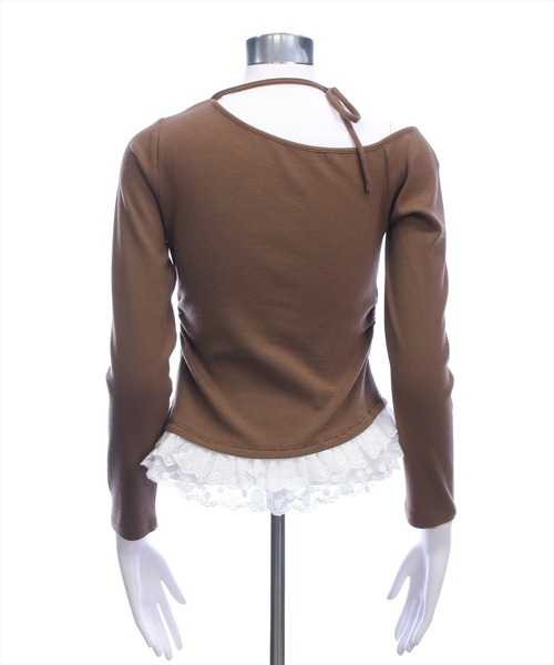 clear（クリア）の「レースフリルロゴ入りレイヤード風長袖カットソー［韓国ファッション ガーリー］（Tシャツ/カットソー・レディース・ブラック/アイボリー/ブラウン/グレー・F）」の16枚目の写真