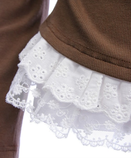 clear（クリア）の「レースフリルロゴ入りレイヤード風長袖カットソー［韓国ファッション ガーリー］（Tシャツ/カットソー・レディース・ブラック/アイボリー/ブラウン/グレー・F）」の18枚目の写真