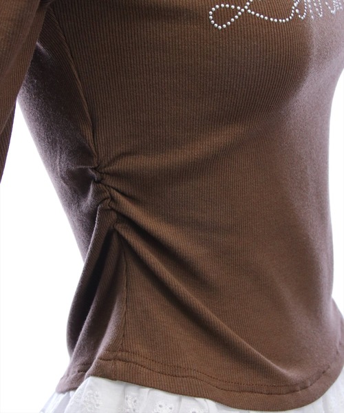 clear（クリア）の「レースフリルロゴ入りレイヤード風長袖カットソー［韓国ファッション ガーリー］（Tシャツ/カットソー・レディース・ブラック/アイボリー/ブラウン/グレー・F）」の20枚目の写真