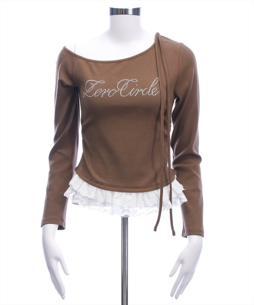 clear（クリア）の「レースフリルロゴ入りレイヤード風長袖カットソー［韓国ファッション ガーリー］（Tシャツ/カットソー・レディース・ブラック/アイボリー/ブラウン/グレー・F）」の22枚目の写真