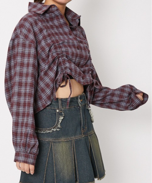 GORGE(ゴージ)の「《裾ドロスト×チェック柄》レディース シャツ 長袖 ブラウス 体型カバー 春秋冬(シャツ/ブラウス・レディース・ブラック/ブルー/レッド・F)」の8枚目の写真