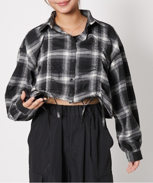 GORGE(ゴージ)の「《裾ドロスト×チェック柄》レディース シャツ 長袖 ブラウス 体型カバー 春秋冬(シャツ/ブラウス・レディース・ブラック/ブルー/レッド・F)」の10枚目の写真