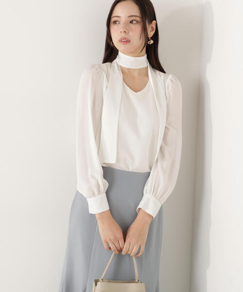 PROPORTION BODY DRESSING（プロポーションボディドレッシング）の「＜ウォッシャブル＞２ＷＡＹリボンタック付きブラウス / 1215210003（シャツ/ブラウス・レディース・ベージュ/ホワイト系その他/ブルー・SMALL/MEDIUM）」の10枚目の写真