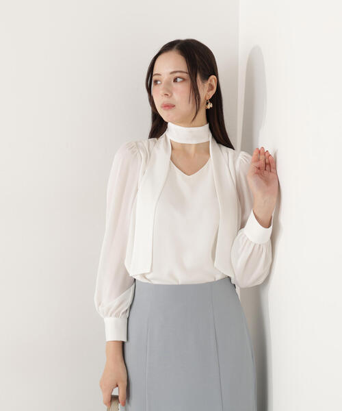 PROPORTION BODY DRESSING（プロポーションボディドレッシング）の「＜ウォッシャブル＞２ＷＡＹリボンタック付きブラウス / 1215210003（シャツ/ブラウス・レディース・ベージュ/ホワイト系その他/ブルー・SMALL/MEDIUM）」の6枚目の写真