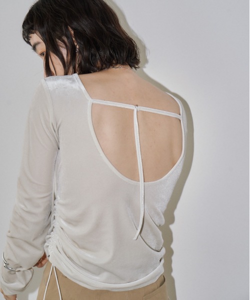 DRWCYS（ドロシーズ）の「カップインサイドギャザーベロアトップス（Tシャツ/カットソー・レディース・ホワイト/ブラック/ブラウン・FREE）」の12枚目の写真