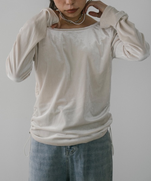 DRWCYS（ドロシーズ）の「カップインサイドギャザーベロアトップス（Tシャツ/カットソー・レディース・ホワイト/ブラック/ブラウン・FREE）」の5枚目の写真