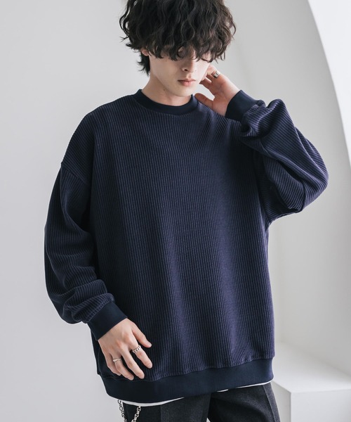 Rocky Monroe（ロッキーモンロー）の「新色追加 オーバーサイズカットコーデュロイ・スエードクルーネック長袖プルオーバー（スウェット・メンズ・チャコール/ネイビー/ブラウン/ブラック/アイボリー/ブラウン系/ブラック系/ワイン・M/L/XL）」の7枚目の写真