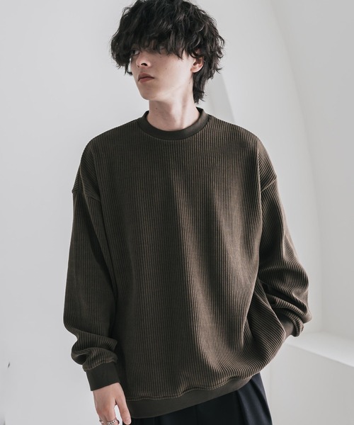 Rocky Monroe（ロッキーモンロー）の「新色追加 オーバーサイズカットコーデュロイ・スエードクルーネック長袖プルオーバー（スウェット・メンズ・チャコール/ネイビー/ブラウン/ブラック/アイボリー/ブラウン系/ブラック系/ワイン・M/L/XL）」の18枚目の写真