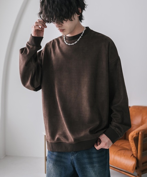 Rocky Monroe（ロッキーモンロー）の「新色追加 オーバーサイズカットコーデュロイ・スエードクルーネック長袖プルオーバー（スウェット・メンズ・チャコール/ネイビー/ブラウン/ブラック/アイボリー/ブラウン系/ブラック系/ワイン・M/L/XL）」の14枚目の写真