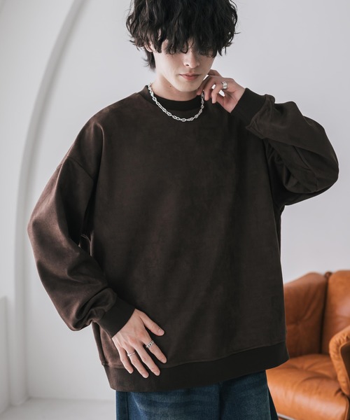 Rocky Monroe（ロッキーモンロー）の「新色追加 オーバーサイズカットコーデュロイ・スエードクルーネック長袖プルオーバー（スウェット・メンズ・チャコール/ネイビー/ブラウン/ブラック/アイボリー/ブラウン系/ブラック系/ワイン・M/L/XL）」の13枚目の写真