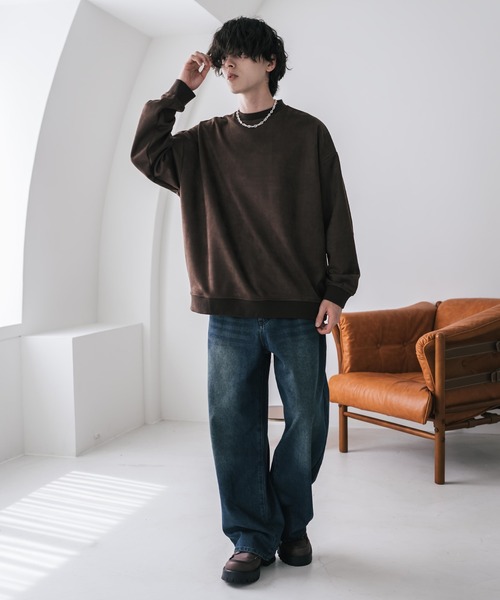 Rocky Monroe（ロッキーモンロー）の「新色追加 オーバーサイズカットコーデュロイ・スエードクルーネック長袖プルオーバー（スウェット・メンズ・チャコール/ネイビー/ブラウン/ブラック/アイボリー/ブラウン系/ブラック系/ワイン・M/L/XL）」の11枚目の写真