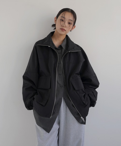 良品✨ ゴーシュ リネン ノーカラー ジップ ブルゾン 日本製 黒 ゴーシュ ストレッチブラック ノーカラージャケット ブラック