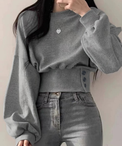 LAFFMO（ラフモ）の「クルーネックショート丈カットソー（その他トップス・レディース・ダークグレー/ライトグレー・F）」の2枚目の写真